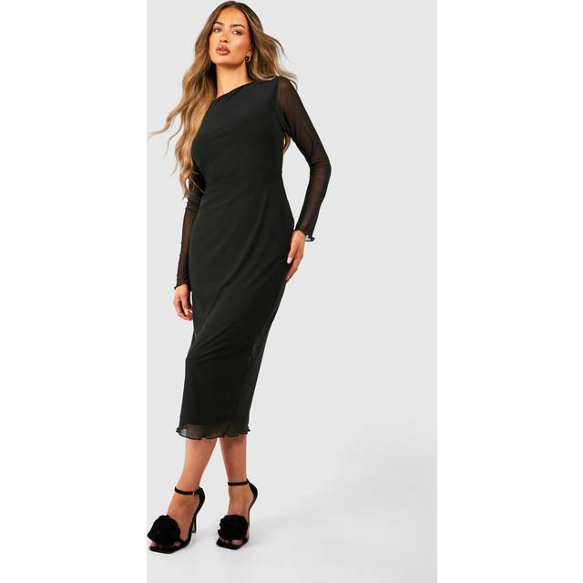 Womens Mesh Long Sleeve Midaxi Dress - Black - 8, Black