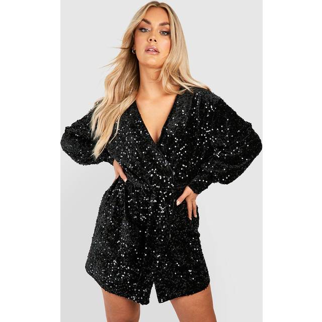 Womens Plus Velvet Sequin Wrap Dress - Black - 20, Black