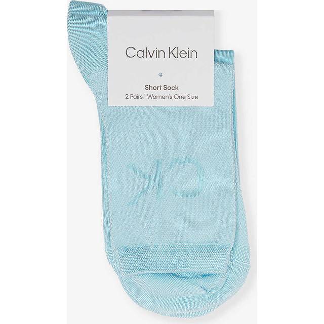 Calvin Klein Womens Aqua Brand-print Mid-calf Pack of Two Stretch-woven Socks 1size - AQUA