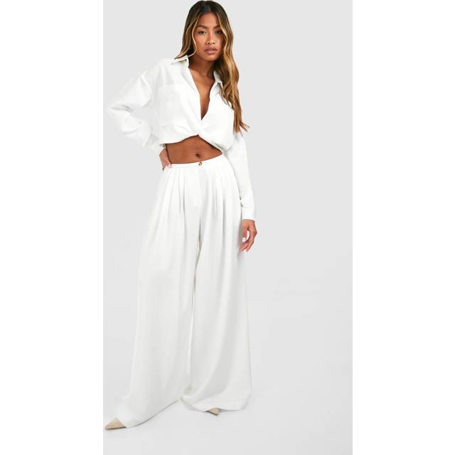 Womens Low Rise Extreme Wide Leg Pleated Trouser - White - 12