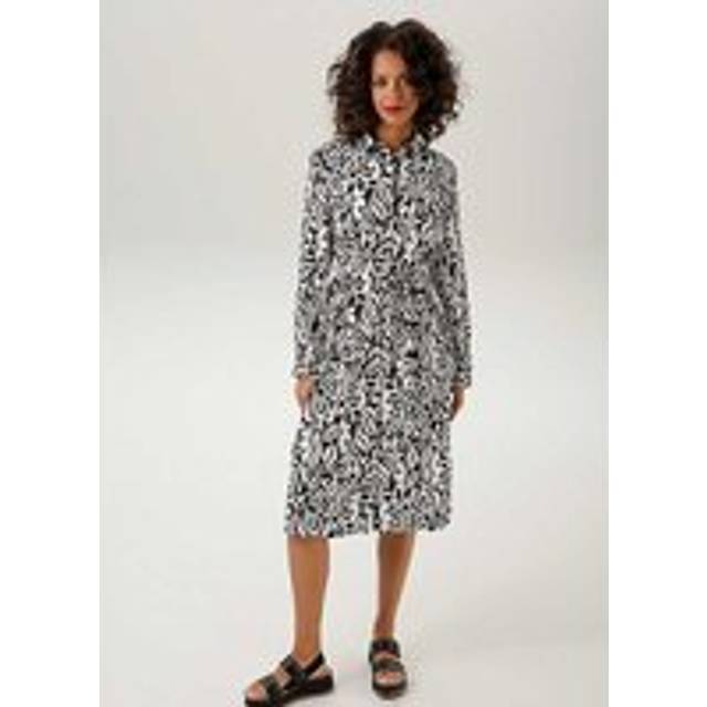 Aniston Printed Long Sleeve Shirt Midi Dress - Black/white
