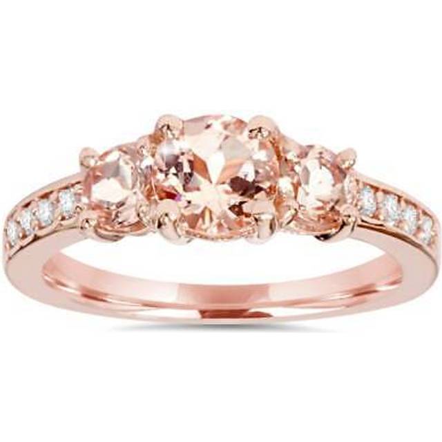 1.50ct Morganite & Natural Diamond 3 Stone Ring 14k Rose Gold Three
