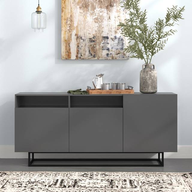 Isiah 180 cm Wide Sideboard - Graphite Matt (80cm H X 180cm W X 35cm D)