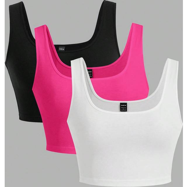SHEIN Women 3pcs/Set Summer Solid Slim-Fitting Simple And Versatile Crop Tank Top For Many Occasions