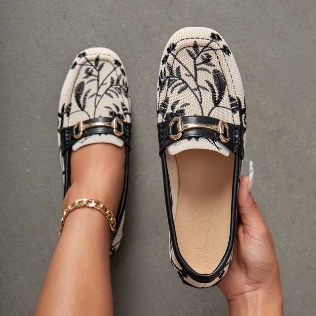 Cuccoo Floral Embroidered Snaffle Decor Flat Loafers For Summer Vacation Shoes Summer Back To School Shoes College Student Shoes Spring Shoes Spring Break Ea