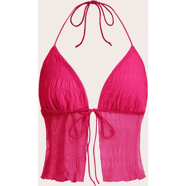 SHEIN Split Hem Tie Backless Mesh Halter Top