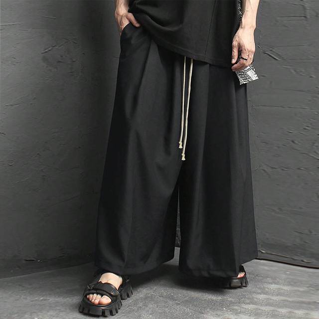 SHEIN Men&#39;s Drawstring Waist Wide Leg Pants Oversize Long Slacks Plain Black Going Out