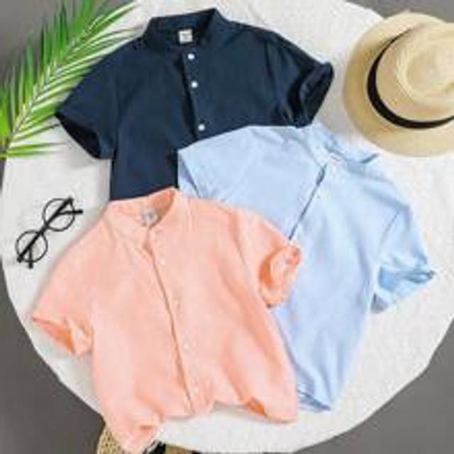 LMoss Kids 3st/set Ung pojke Casual College Style Enfärgad Stativ krage Linne kortärmad skjorta, vår/sommar enkel skjorta för barn sommar toppar - Rosa (6Y,7Y,4Y,5Y)