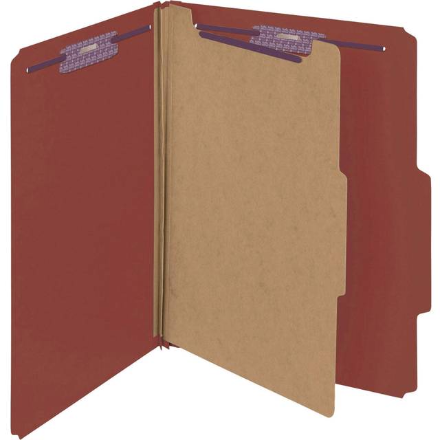 "Smead Pressboard Classification File Folder with SafeSHIELD Fasteners  1 Divider  2"""""""" Expansion  Letter Size  Red  10 per Box (13775)"