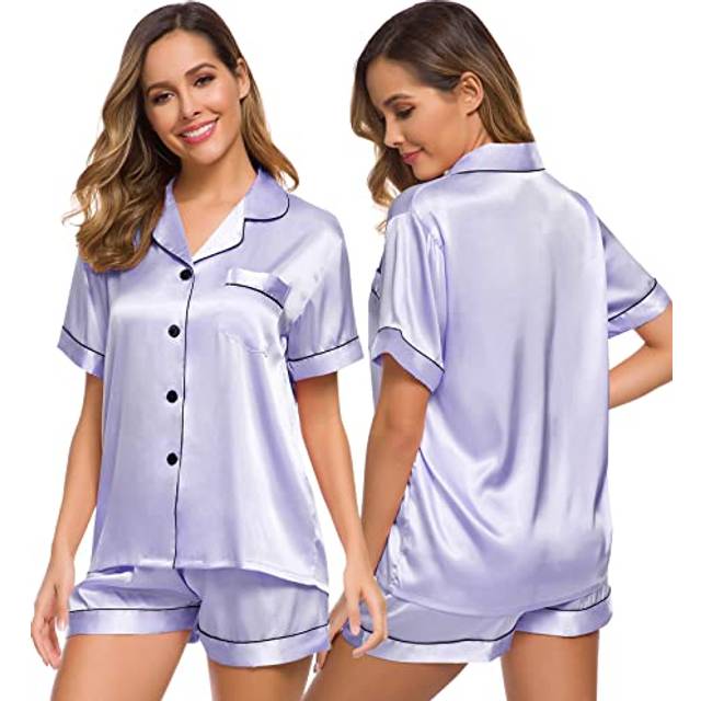 SWOMOG Pajamas Set Short Sleeve Sleepwear Womens Button Down Nightwear Soft Pj Lounge Sets Lavender