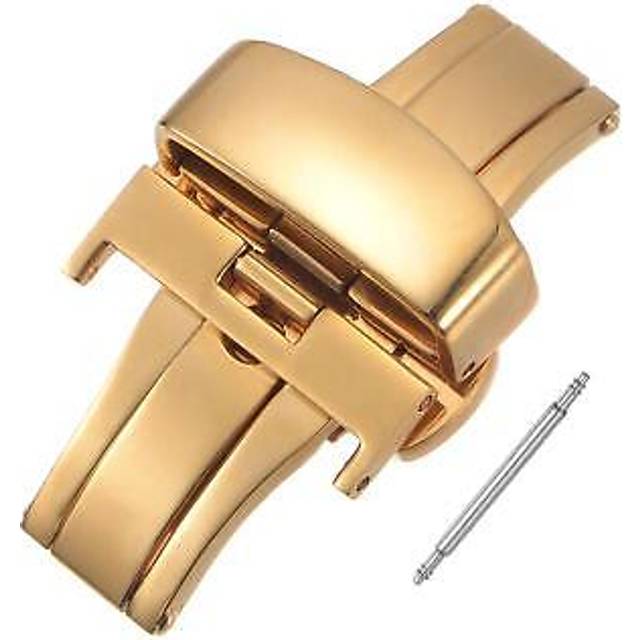 Folding watch clasp push button for 20mm leather watchband gold tone
