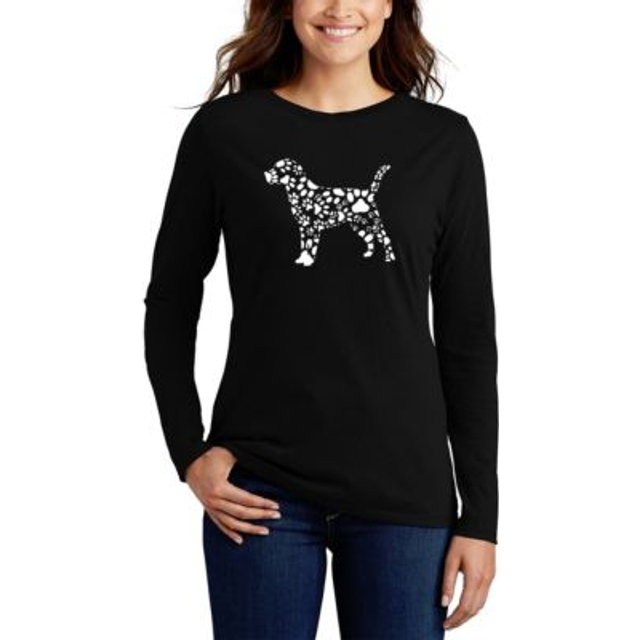 Dog Paw Prints - Women's Word Art Long Sleeve T-Shirt - Black - XX-Large (XX-Large)