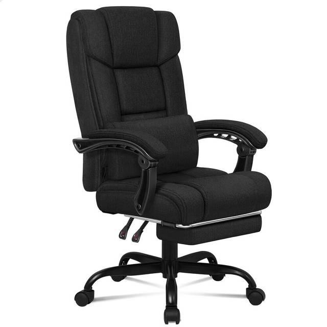 ELFORDSON Office Chair with XL Lumbar Cushion Fabric Linen, Black