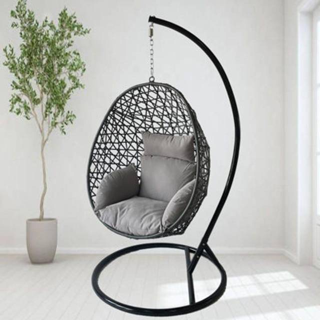 Rattan Hanging Egg Chair - Indoor Outdoor Basket Chair with Cushion
