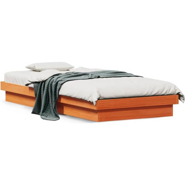 vidaXL LED Bed Frame without Mattress Wax Brown 75x190 cm Small Single Solid Wood