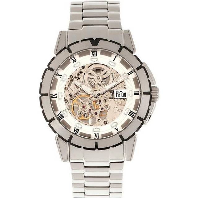 Reign Mens Philippe Automatic Skeleton Bracelet Watch - White Stainless Steel - One Size