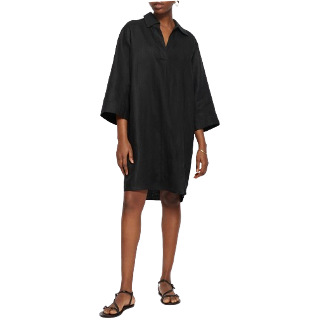 Linen Tunic Shirt Dress Black