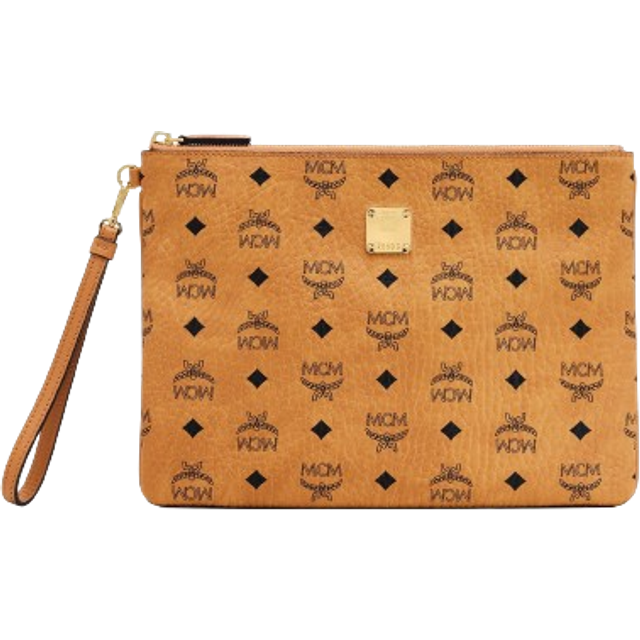 MCM Ladies Wristlet Zip Pouch in Cognac Visetos Original - Brown (Size 8.5 x 11.6 x 0.4 inches)