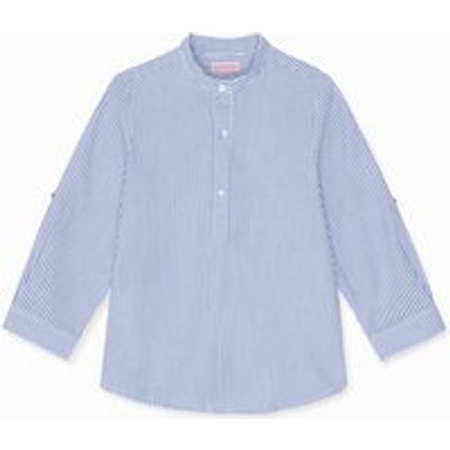 Light Blue Stripe Jazmin Linen Mix Boy Shirt - 3Y