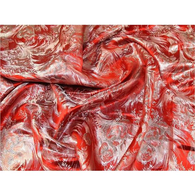 Deadstock Metallic Woven Brocade Fabric Red