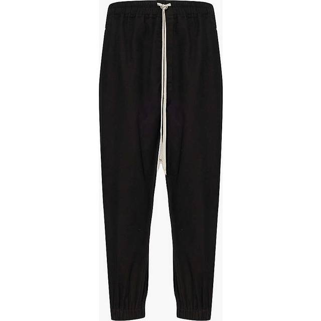 Rick Owens Womens Black Drawstring-waist Cropped Cotton Trousers 14 - BLACK