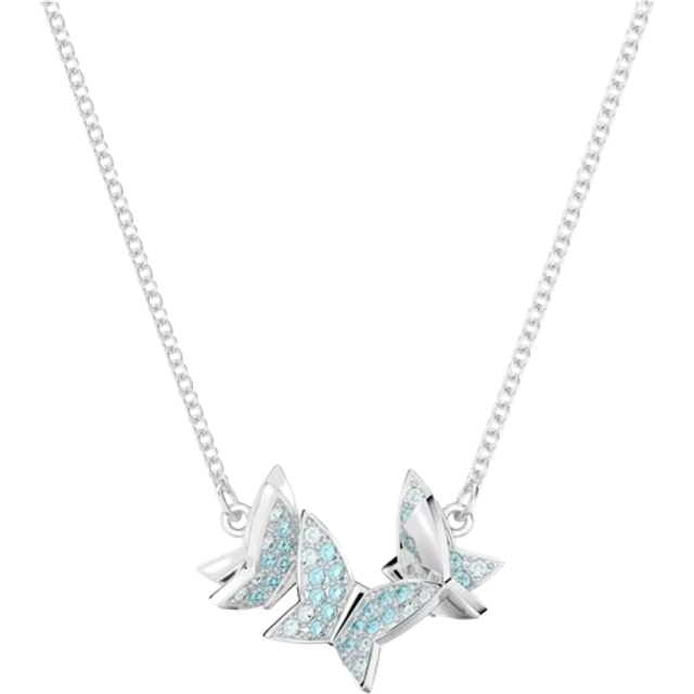Idyllia Lilia necklace, Butterfly, Blue, Rhodium plated
