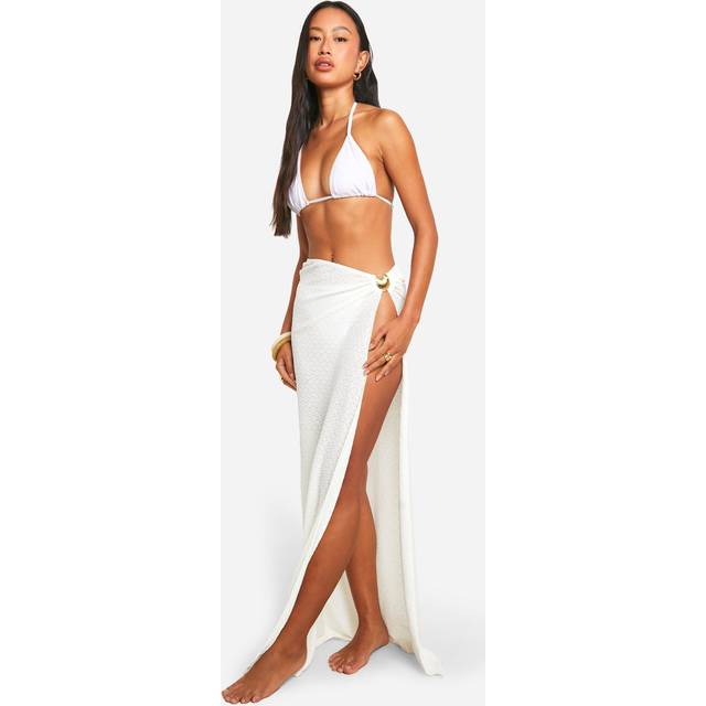 Womens Shell Trim Crinkle Beach Maxi Skirt - White - M