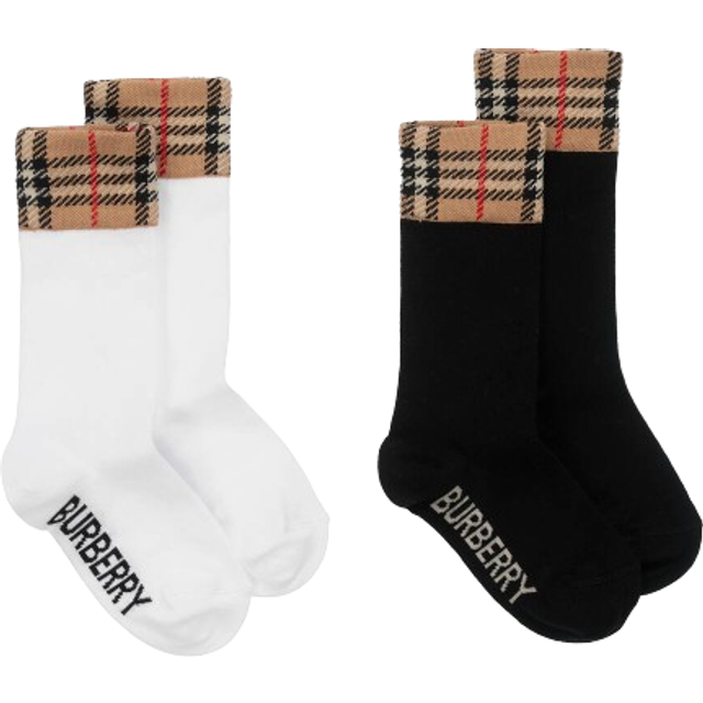 Burberry Black & White Vintage Check Socks (2 Pack) - 33-35