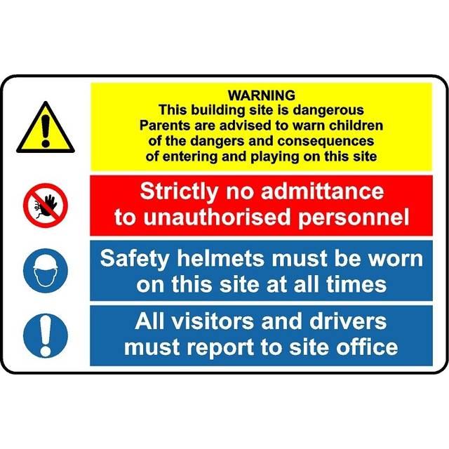 Warning this building site is dangerous strictly no admittance to unauthorised personnel safety sign - 3mm Aluminium sign - 600mm x 400mm