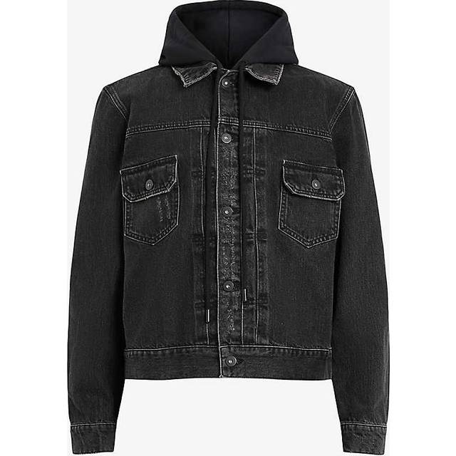 Allsaints Mens Black Spirit Patch-pocket Denim Jacket M - BLACK