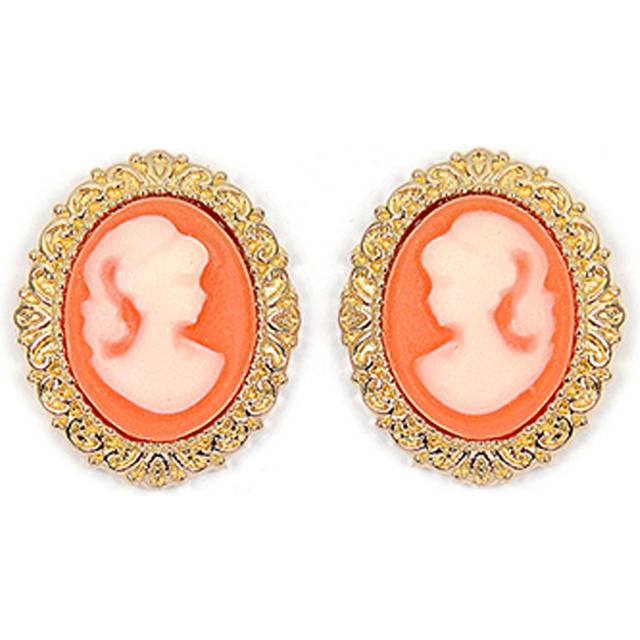Les Trésors De Lily [R3882] - Guldpläterade 'Camee' örhängen Golden Orange - 15x12 mm orange