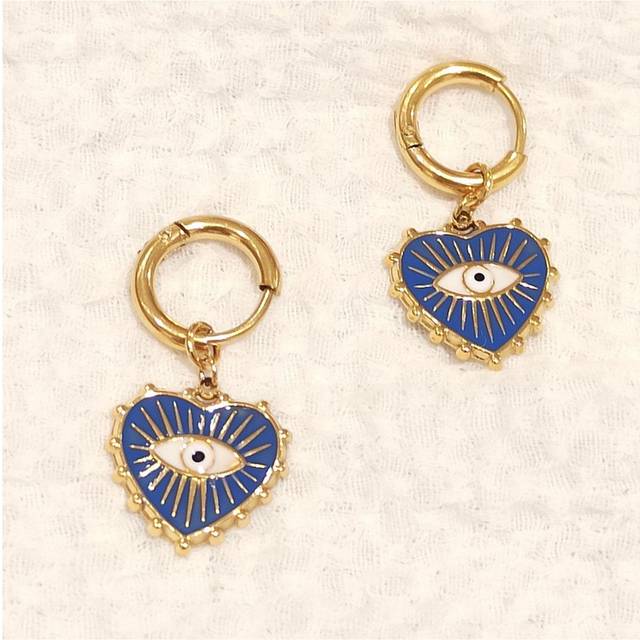 Les Trésors De Lily [R6339] - Creole steel designer 'Cléopatra' blue gold - 12 mm- 14x14 mm blue
