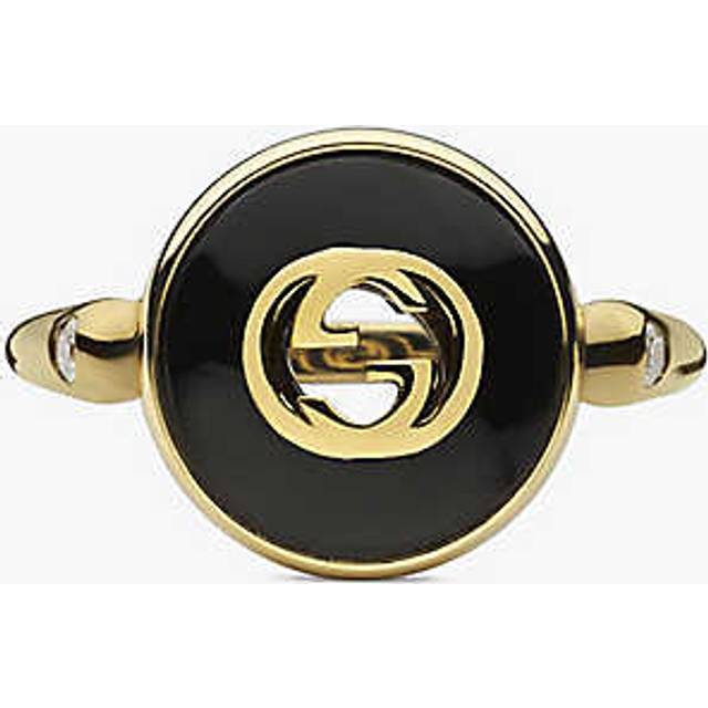 Gucci Womens Yellow Gold Interlocking G Enamelled Gold-tone Metal Ring - YELLOW GOLD
