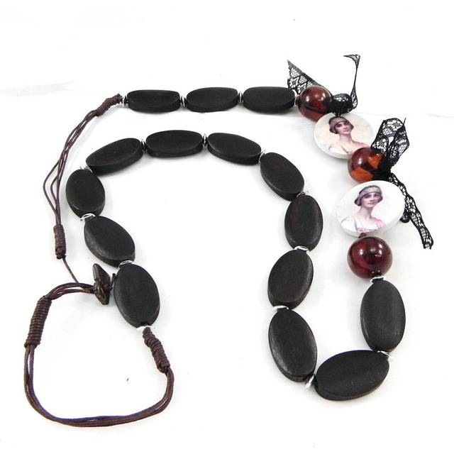 Les Trésors De Lily [G7922] - Long Necklace Designer 'Belle Epoque' pink brown brown