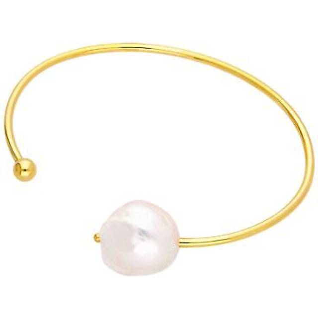 Gold Plated Sterling Silver Baroque Pearl Torque Cuff Bangle