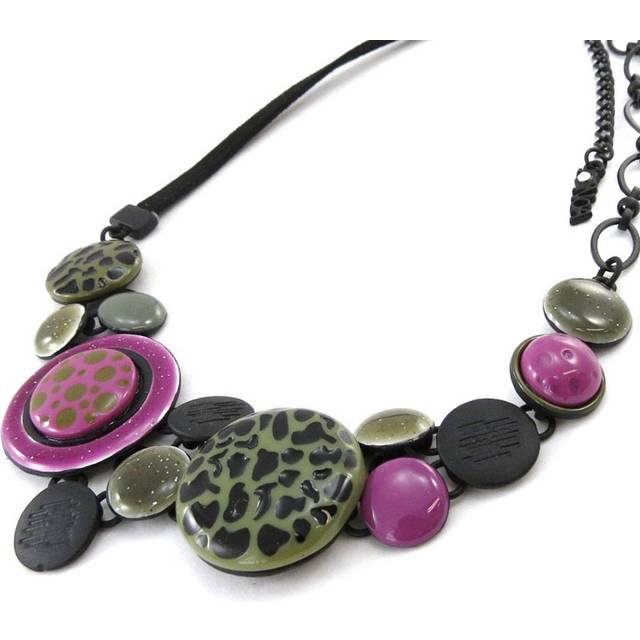 NOA [J2170] - Designer necklace 'Safari' purple green multicolour