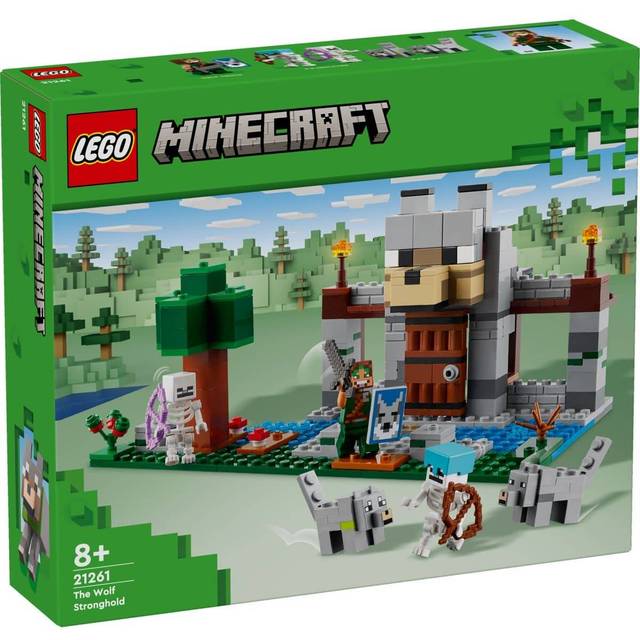 LEGO Minecraft Vargfästningen Byggset med leksaksslott, Presentleksak med skelett, leksaksdjur och utforskning för pojkar och flickor, Byggaction och slottsäventyr för barn från 8 år 21261