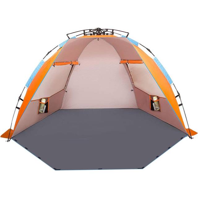 Oileus X-Large 4 Person Beach Tent Sun Shelter - Portable Sun Shade Instant Tent for Beach with Carrying Bag  Stakes  6 Sand Pockets  Anti UV for Fish