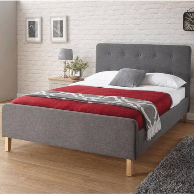 King 5ft bed fabric upholstery sturdy wooden frame ashbourne charcoal grey