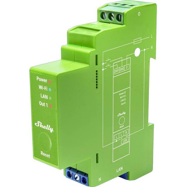 Shelly Pro Dimmer 1PM – WiFi- & LAN-Тrådlös ljusdimmer på DIN-skena, 1 kanal (200 W) 110-240 V, med Strömmätare, Kompatibel med Halogen & LED- lampror, Alexa & Google Home, App för iOS & Android