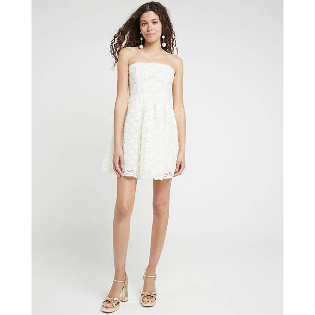 River Island Womens Cream Lace Bandeau Skater Mini Dress - 18
