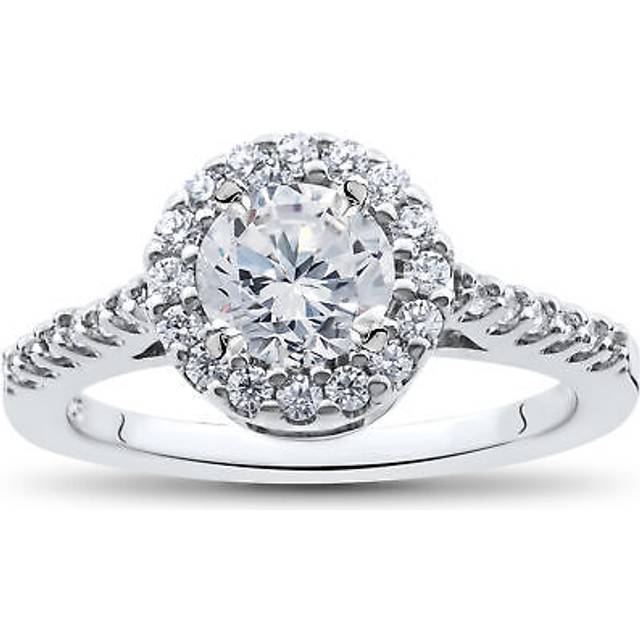 1/2ct Halo Diamond Solitaire Engagement Ring Round Cut 14k White Gold Enhanced