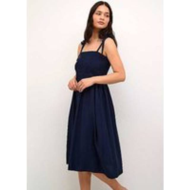 Cream Lori Tie Straps Midi Length Dress - Navy Blazer