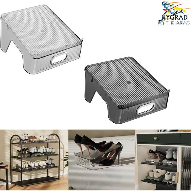 (Transparent, Pack of 6 ) Double Layer Shoe Rack Space Saving for Closet Acrylic Shoe Holder Stacker Space