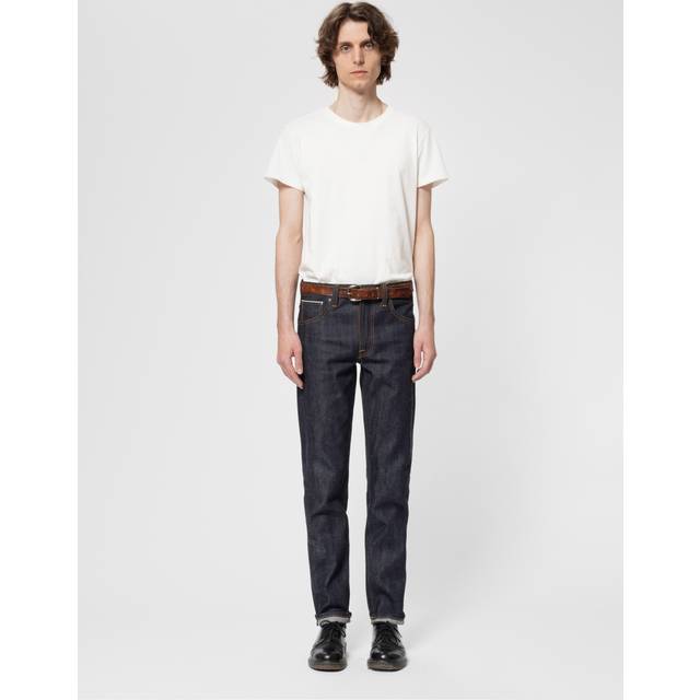 Nudie Jeans Lean Dean Dry Apex Selvage Mid Waist Slim Tapered Fit Organic Selvedge Jeans W32/L28 Sustainable Denim - Blue (W32/L28)