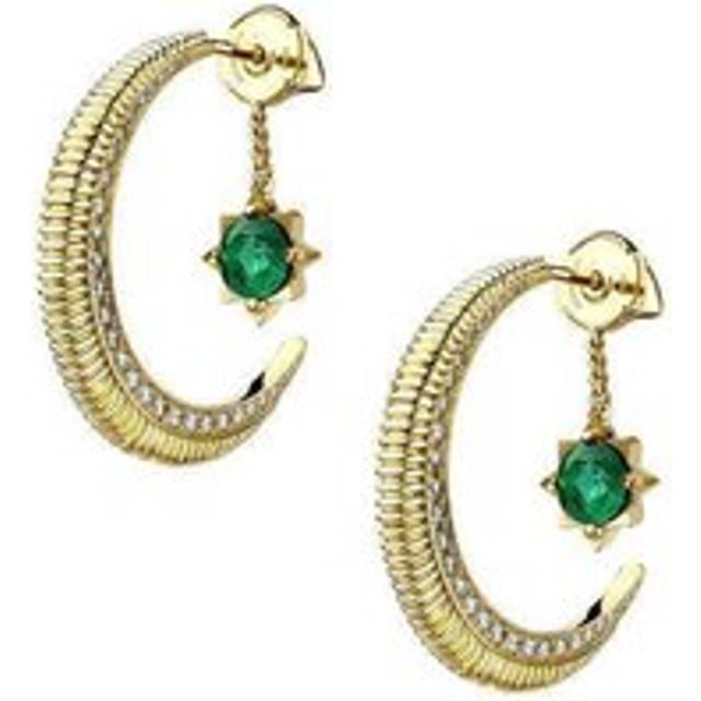 Faberge Colours of Love Hilal 18ct Yellow Gold Emerald Diamond Earrings - yellow gold