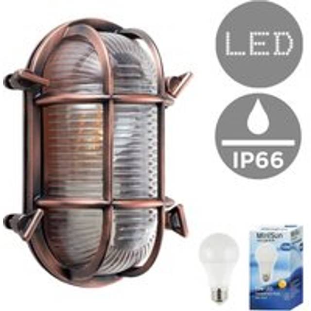 Bow Oval Copper IP66 Outdoor Wall Bulkhead Light with Warm White Bulb - One Size