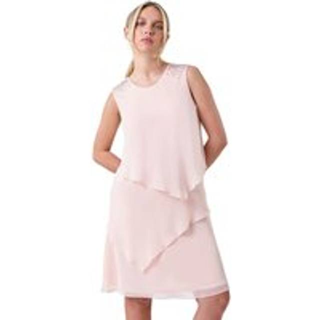 Roman Petite Womens Embellished Tiered Shift Dress - Pink - Size 14 UK