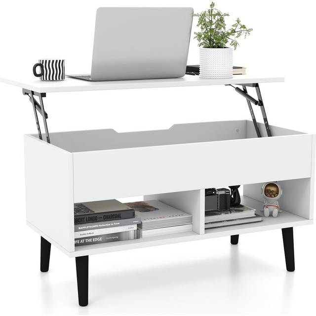 Lift Up Top Coffee Table with Hidden Storage Compartment and Open Shelf-White