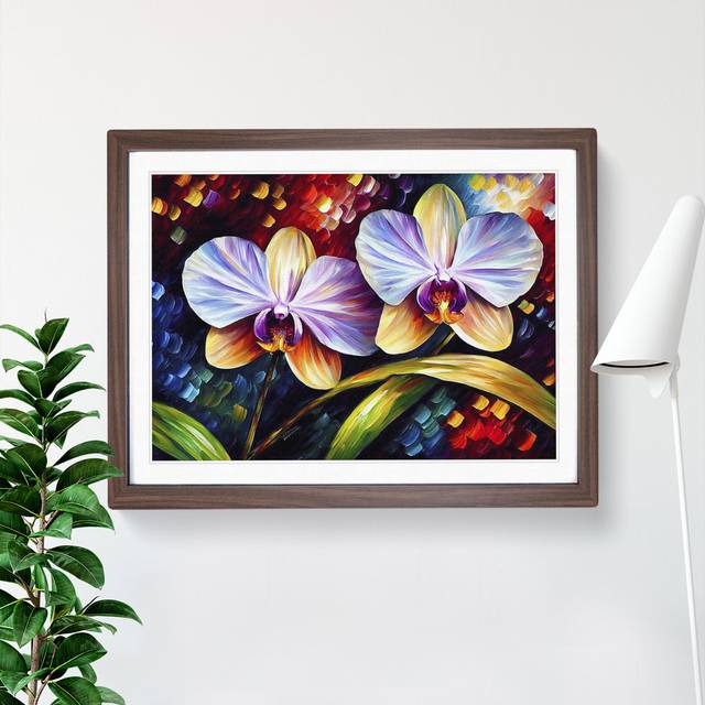Orchid Flower Painting Vol.1 Abstract - Picture Frame Graphic Art - Walnut (25cm H x 34cm W)